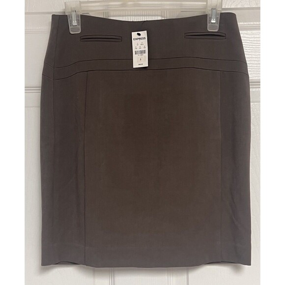 NWT Express Women Business Studio Stretch Welt Pocket Pencil Skirt Brown Small 2 - Picture 1 of 10